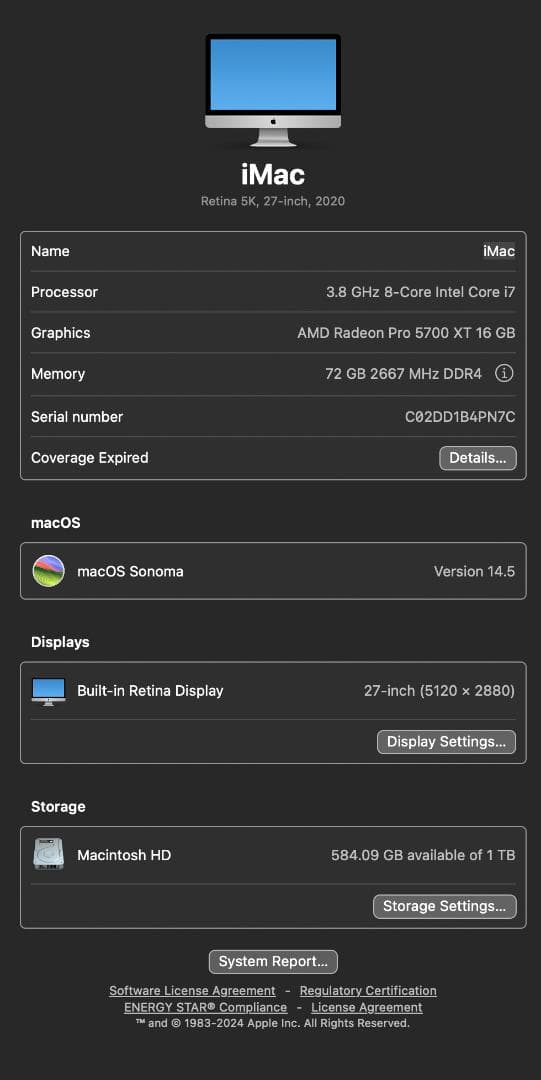 l*i様 iMac 27インチ 2020年 Core i7 メモリ72GB