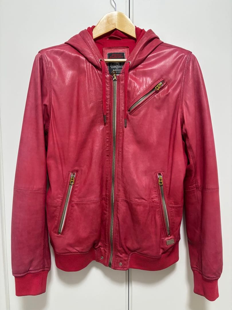 DIESEL ディーゼル レザーパーカージャケット 羊革 レッド