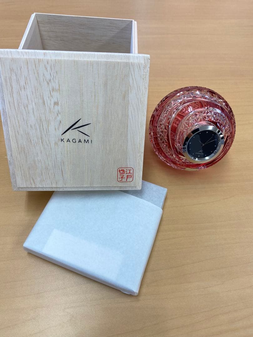 江戸切子　時計　麻の葉　紋　カガミクリスタル