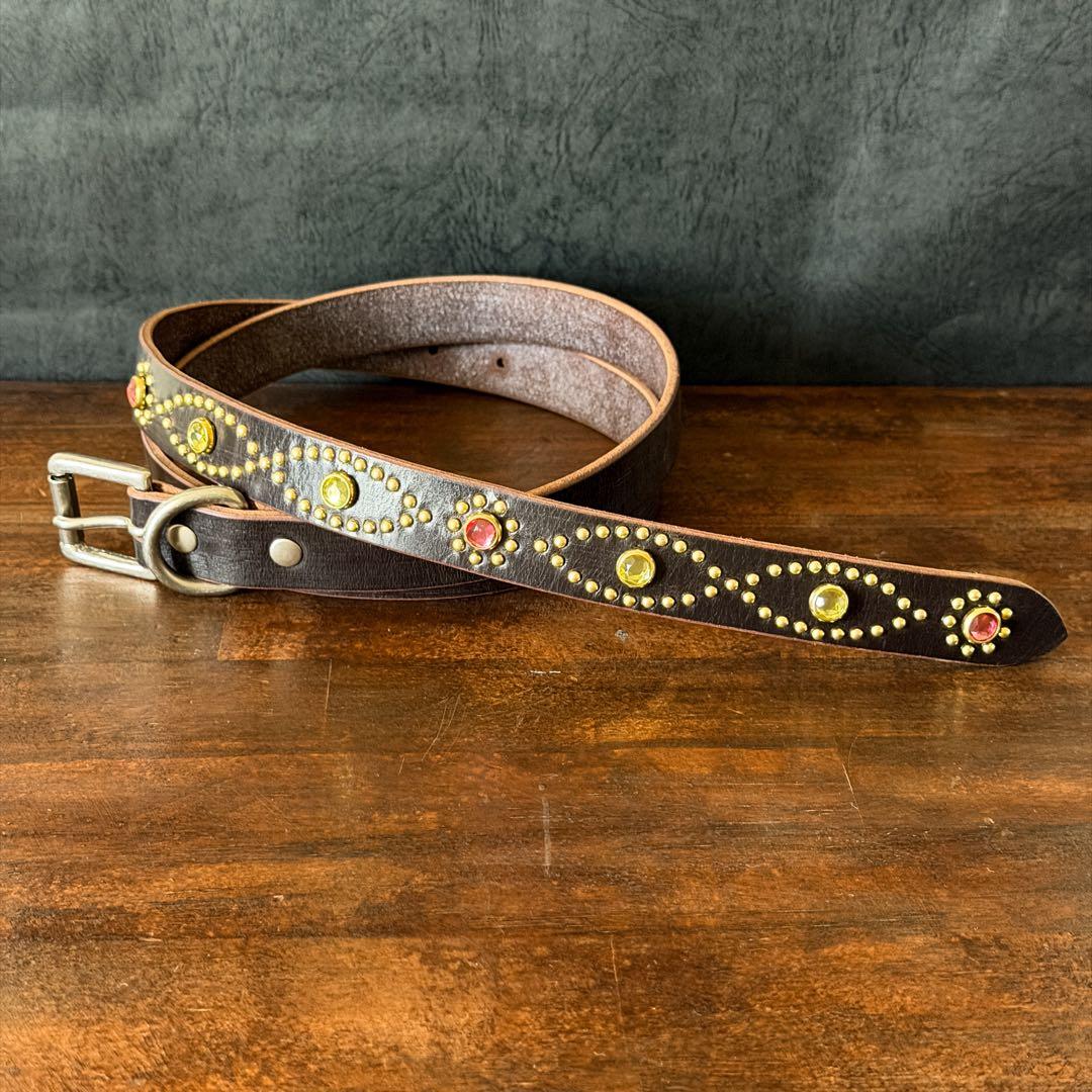 スタッズナローベルトRiot UKチョコ23mm34inch130cm