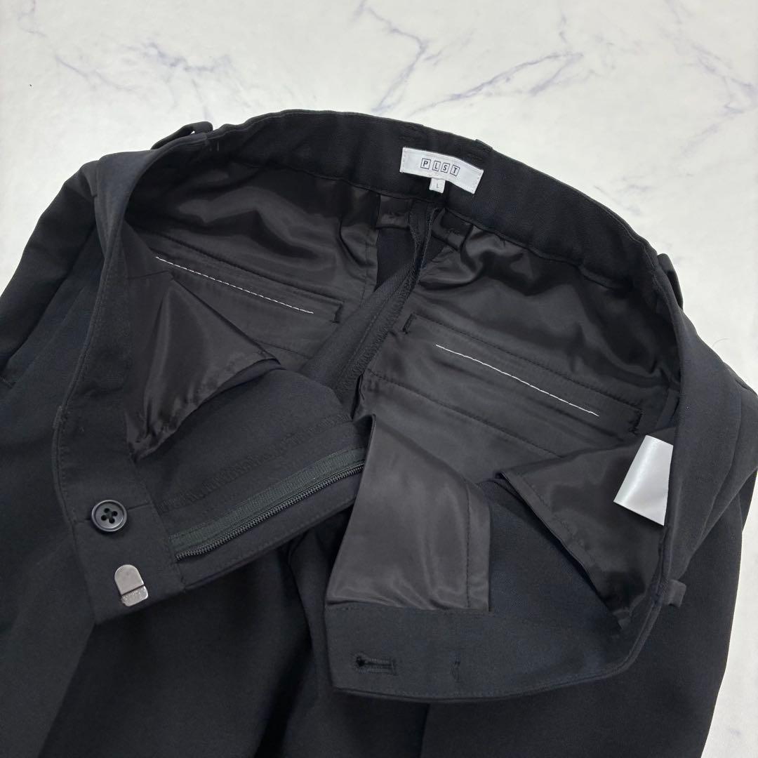 PLST　パンツスーツ　セットアップ　ノーカラージャケットM　パンツL　ブラック