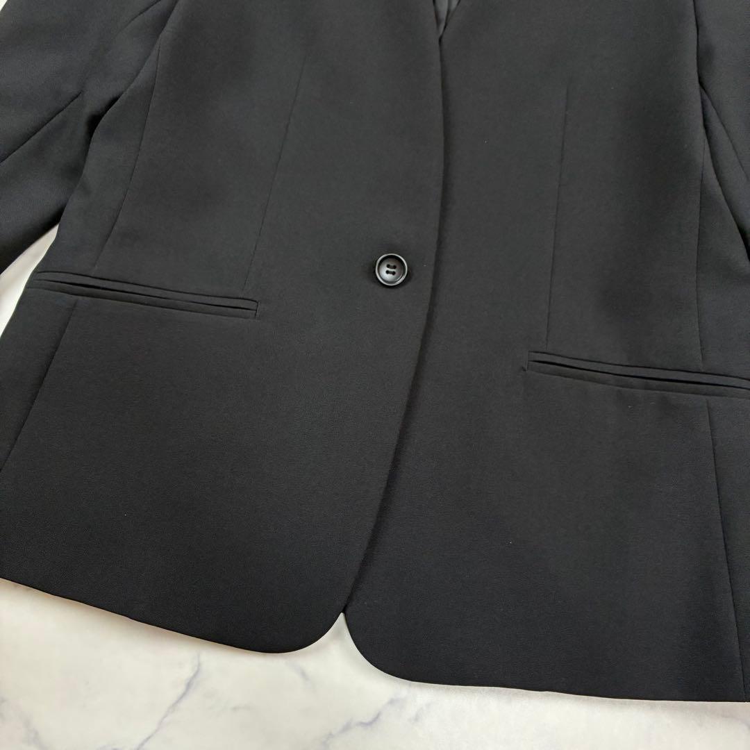 PLST　パンツスーツ　セットアップ　ノーカラージャケットM　パンツL　ブラック