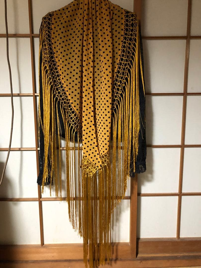 【【マンサニージャ】フラメンコシージョからし色地フロッキー黒水玉