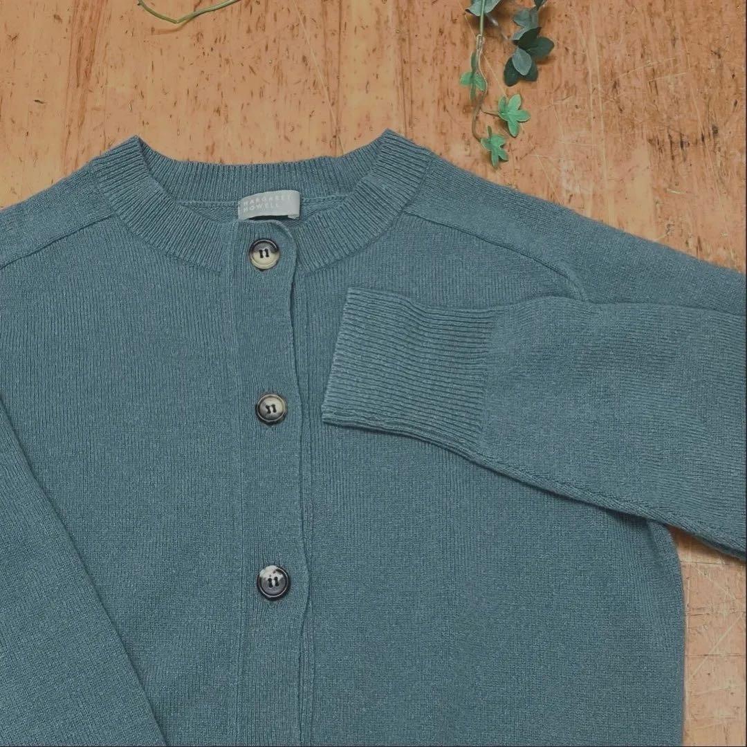 MARGARET HOWELL ウールコットンクルーネックカーディガン ブルー