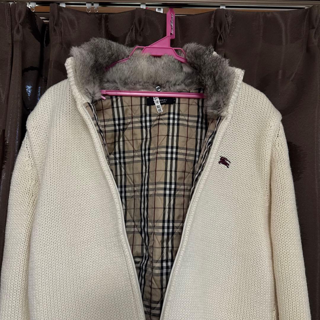 バーバリーブラックレーベル ホワイトニットファージャケット