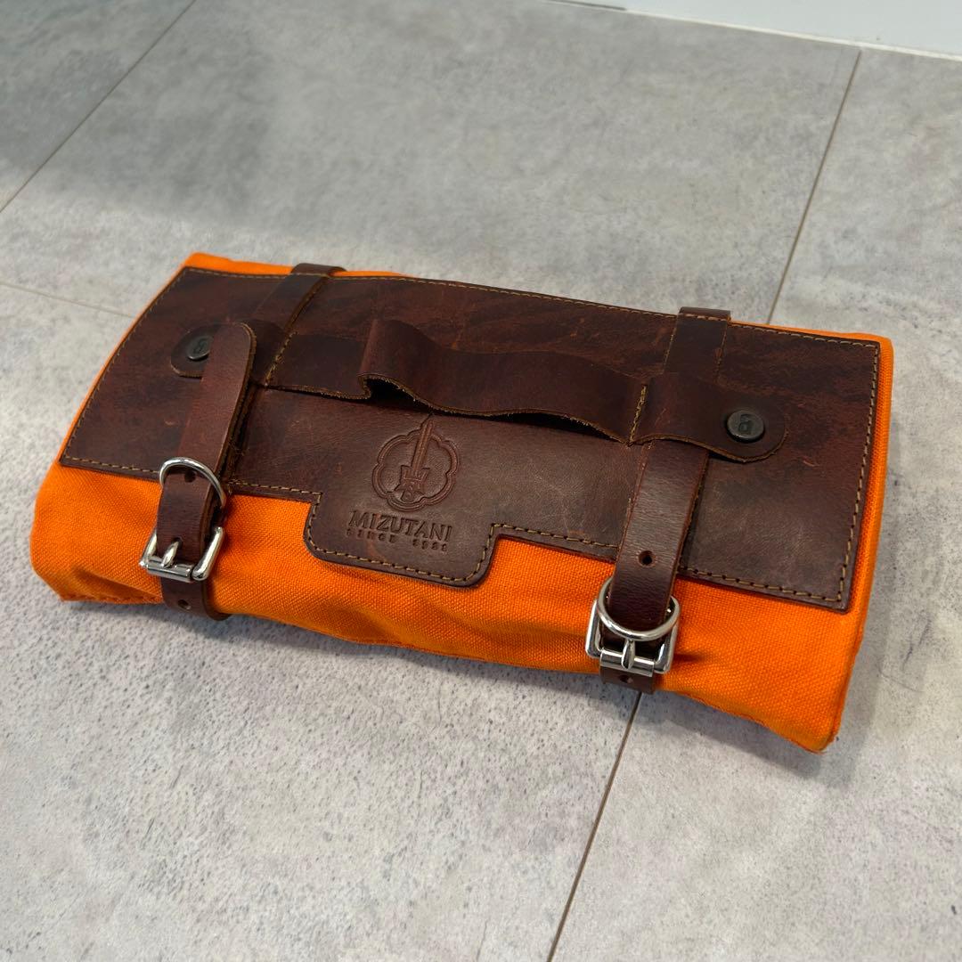 MIZUTANI ミズタニ シザー ロールケース レザー×キャンバス オレンジ