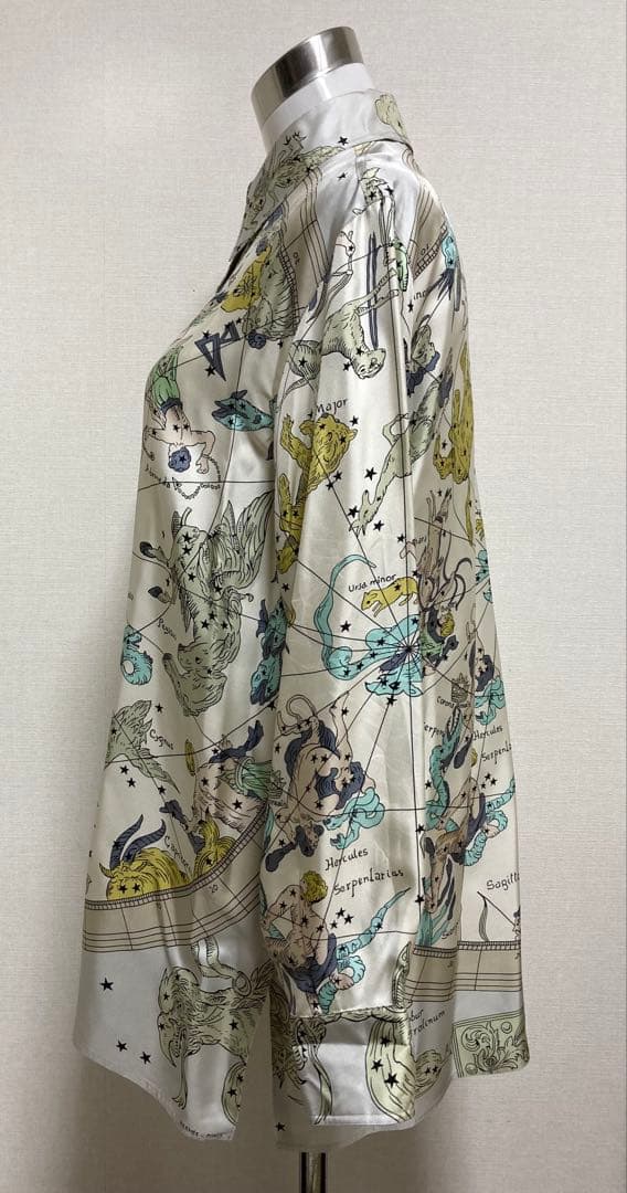 エルメス星座動物プリントシルク長袖シャツ