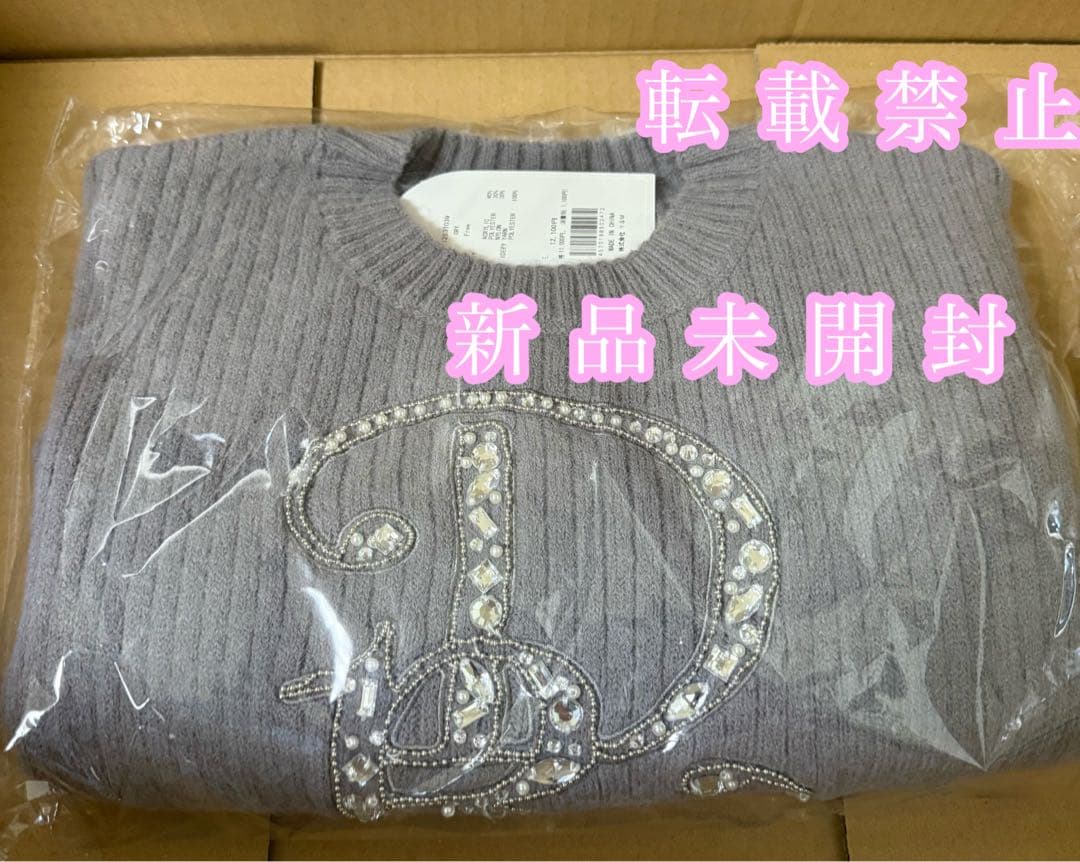 ✨ ダーリッチ DRビジューボリュームリブニットトップ グレー