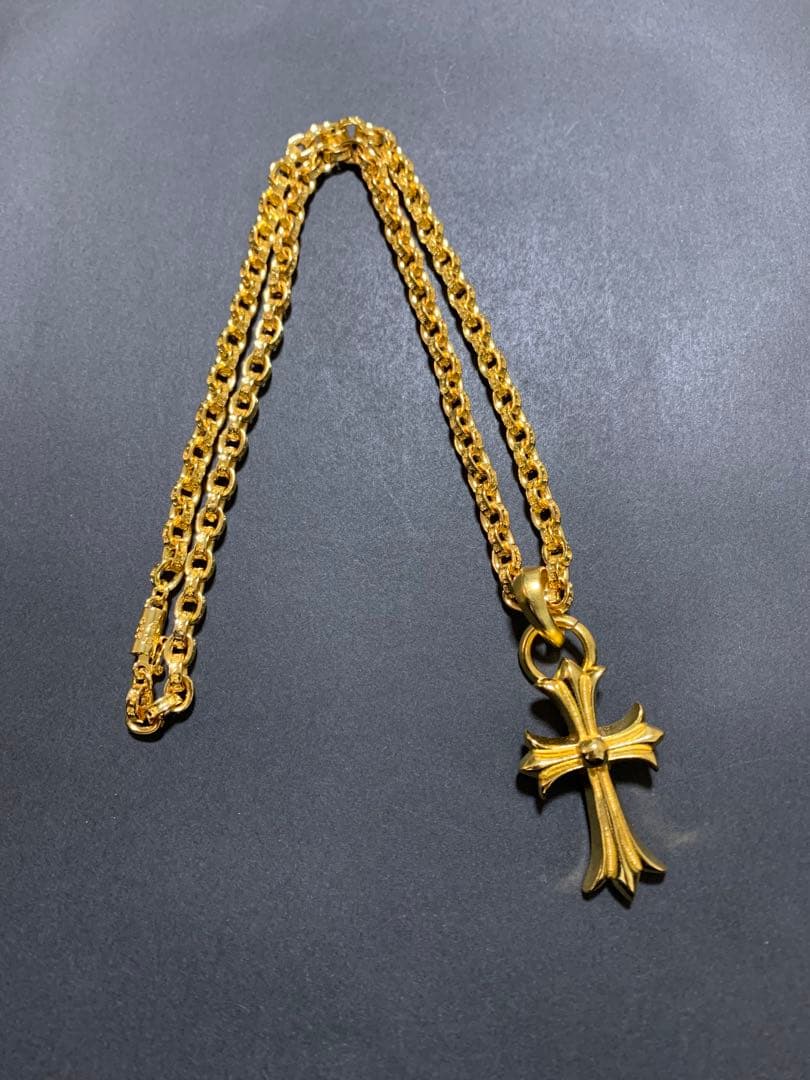 22k ペーパーチェーン　クロスペンダントネックレス ゴールド　50㎝
