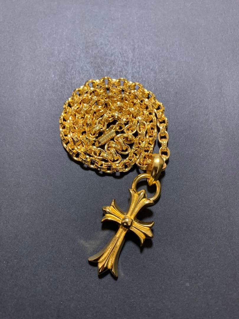 22k ペーパーチェーン　クロスペンダントネックレス ゴールド　50㎝