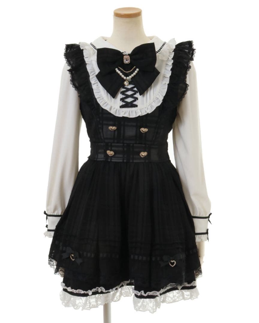 LIZLISA シアーチェックエプロンフリルワンピース