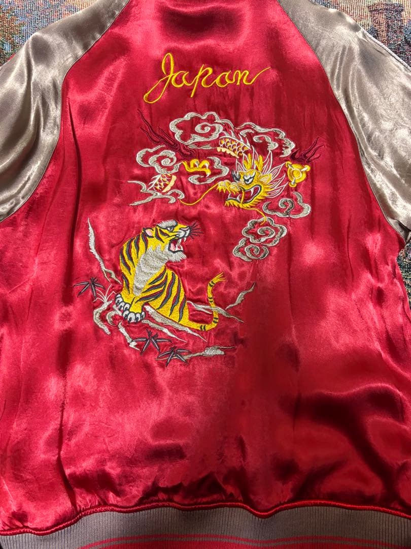 AVIREX スカジャン USMC 刺繍 ベロア調 ネイビー×レッド XLサイズ