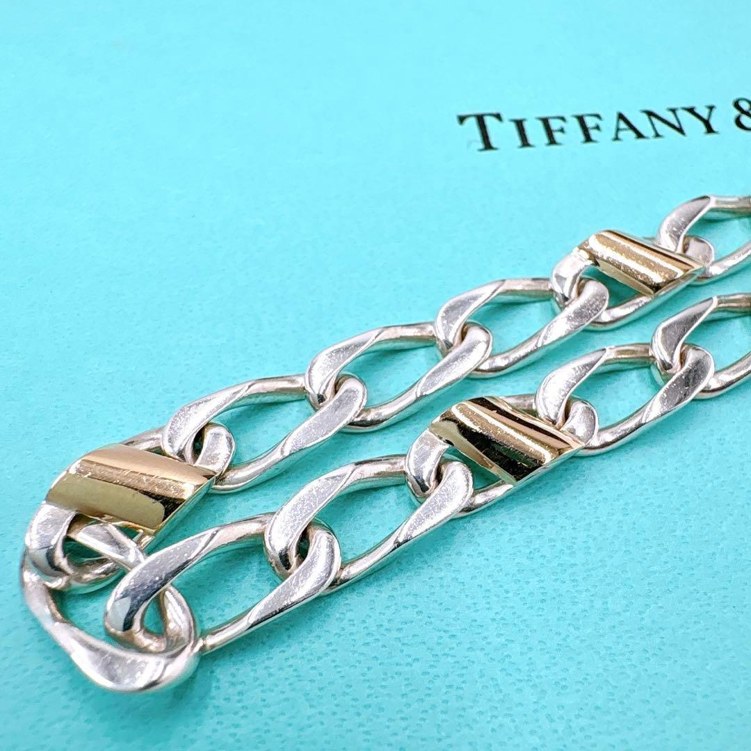 美品 オールドティファニー フィガロリンク コンビブレスレット シルバー k18