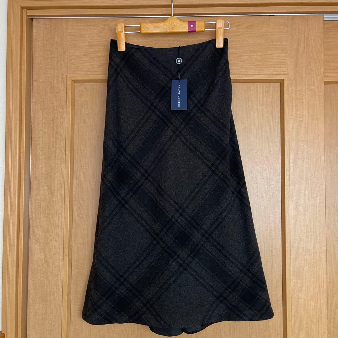 新品保管品【ポロラルフローレン】フレアスカート ブラック系チェック柄 試着のみ