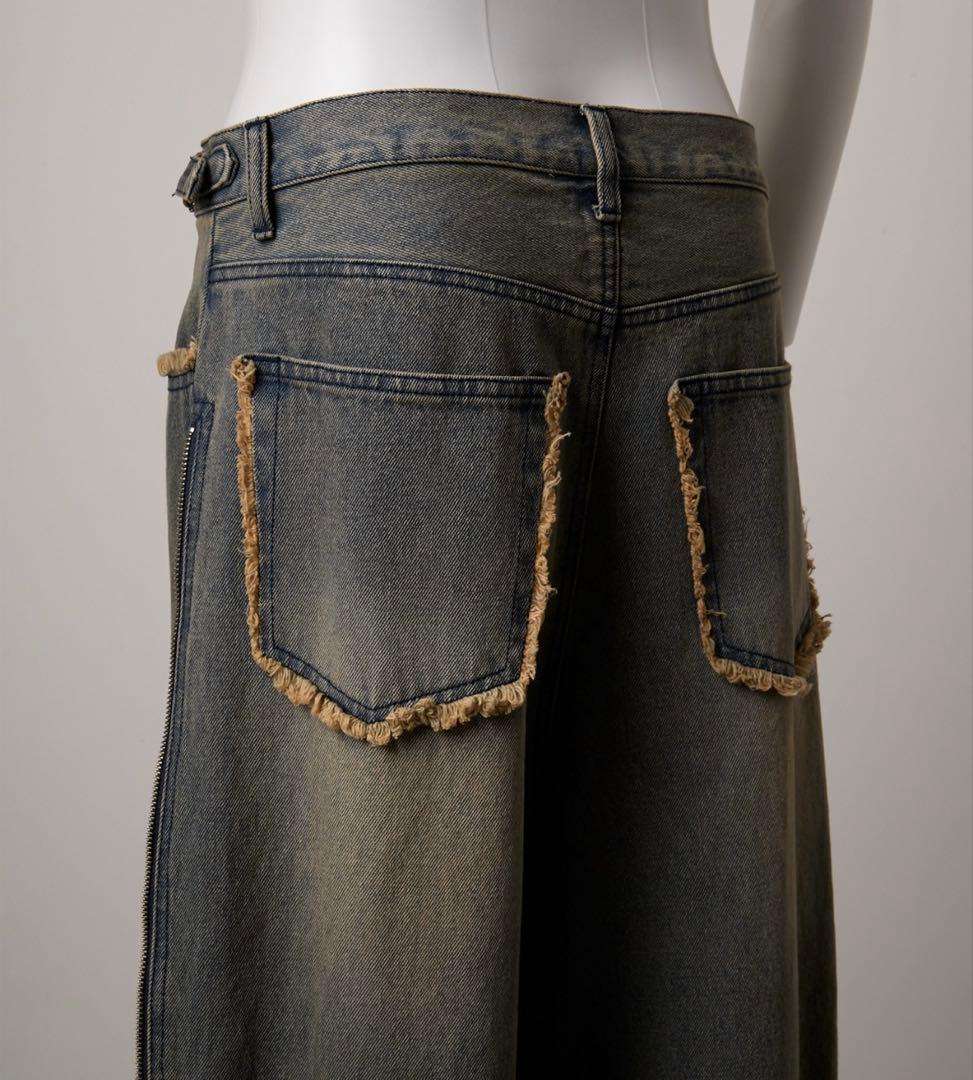 GRANCY ジップ デザイン バギー デニム パンツ ブルー S