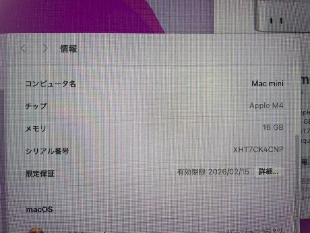 Apple M4 Mac mini 16GB メモリ/ 256GB SSD