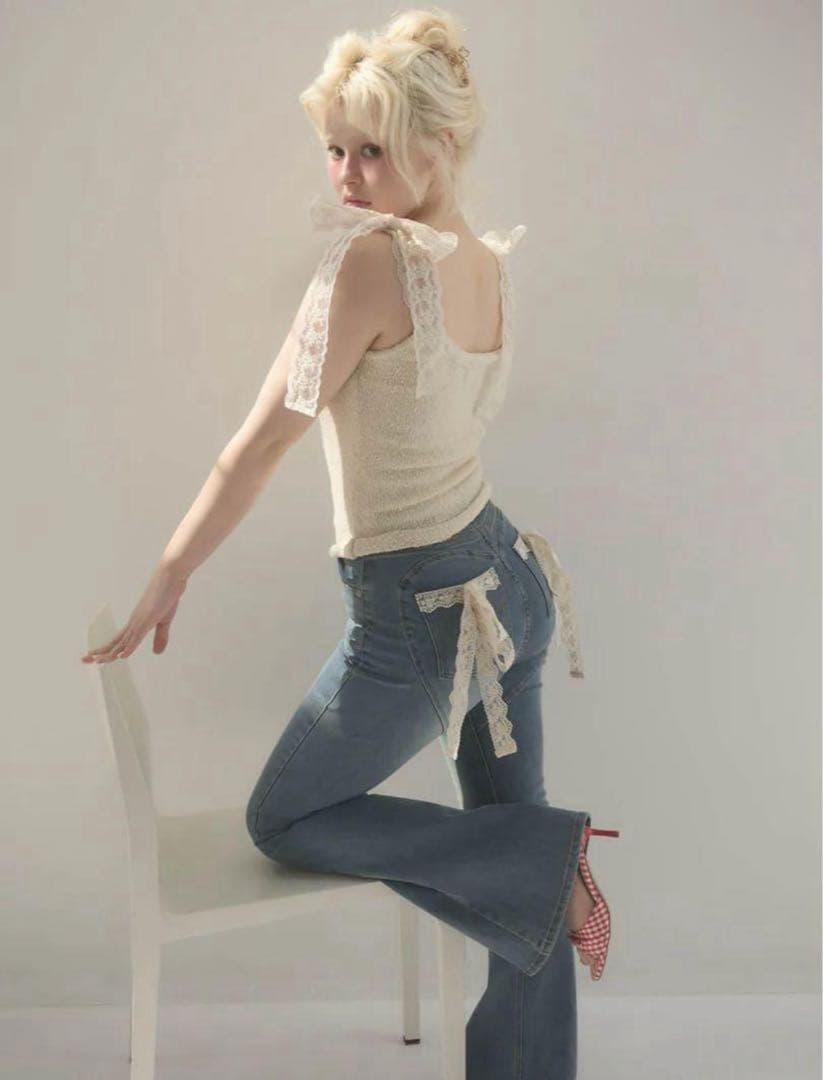 Lacey ribbon heart hip denim アンドマリー S