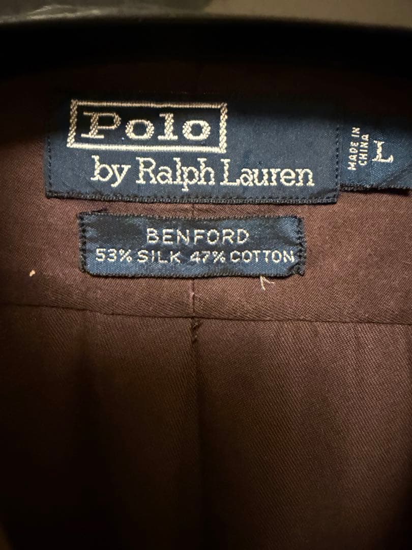 90s ラルフローレン BENFORD シルクコットン シャツ L ブラウン 茶