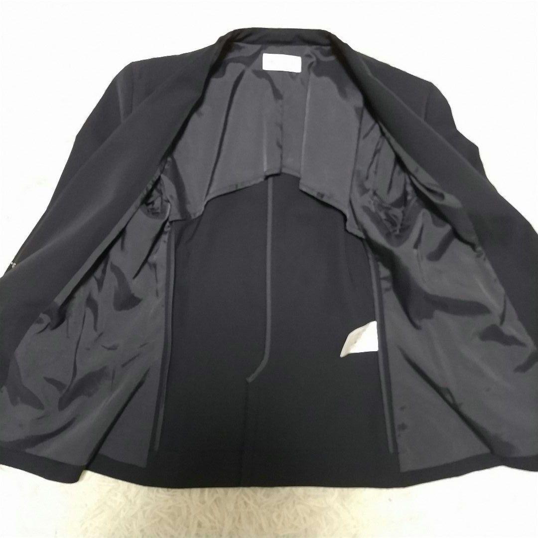 プラステ　パンツスーツ　セットアップ　ノーカラー　カラーレス　ネイビー　背抜き