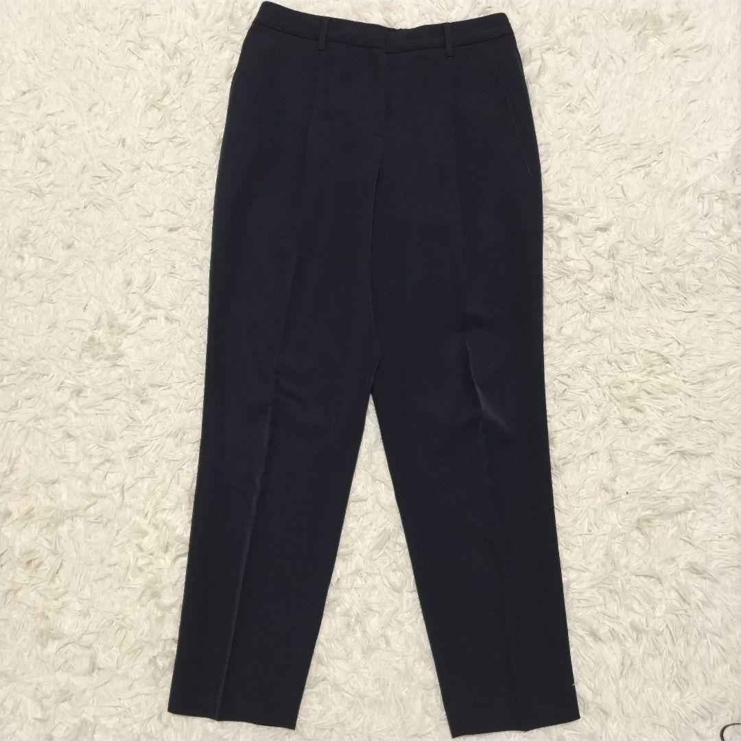 プラステ　パンツスーツ　セットアップ　ノーカラー　カラーレス　ネイビー　背抜き