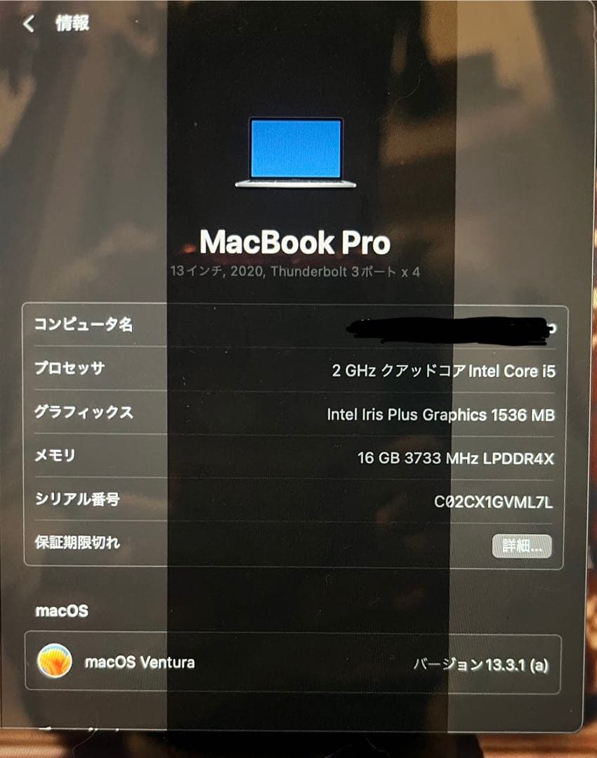 【ノイズ有り】Apple MacBook Pro シルバー 2020 16G