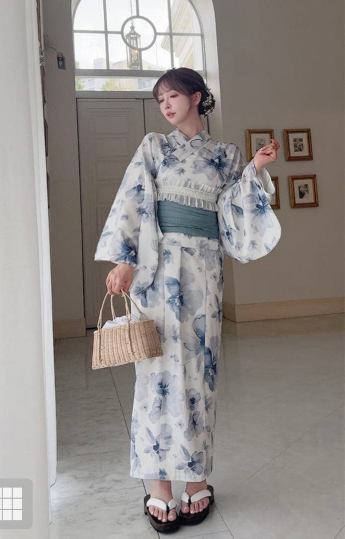 GRL 3点セット2Way水彩花柄浴衣セット[fy027] レギュラー　グレイル