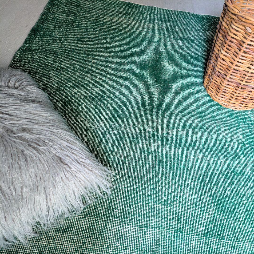 109×198 オーバーダイ グリーンワンカラー　トルコヴィンテージラグ