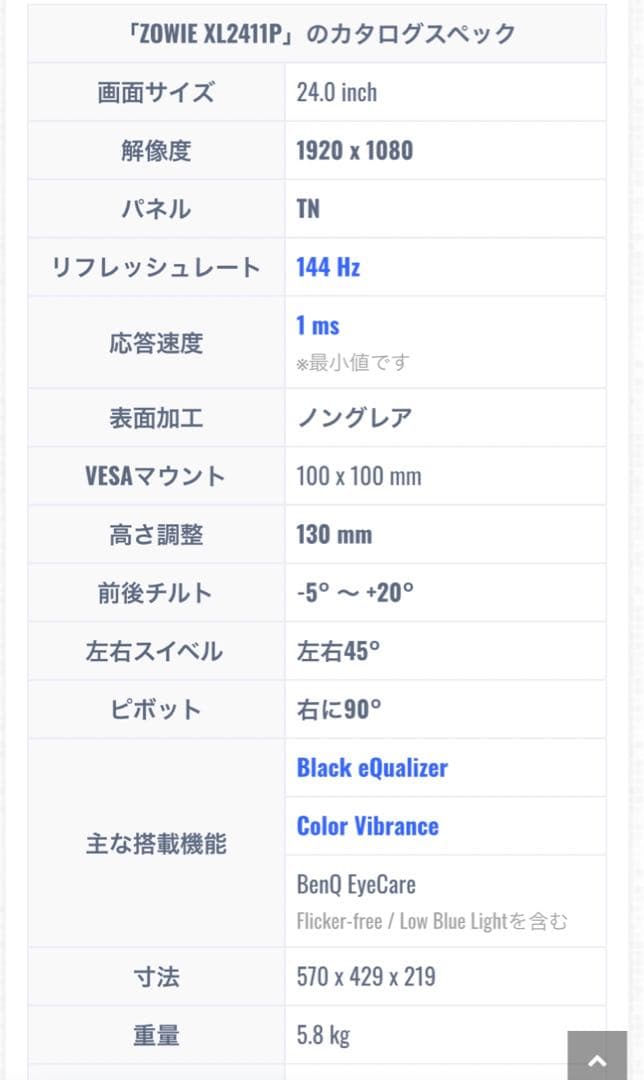BENQ ZOWIE XL2411P [24インチ ダークグレイ]