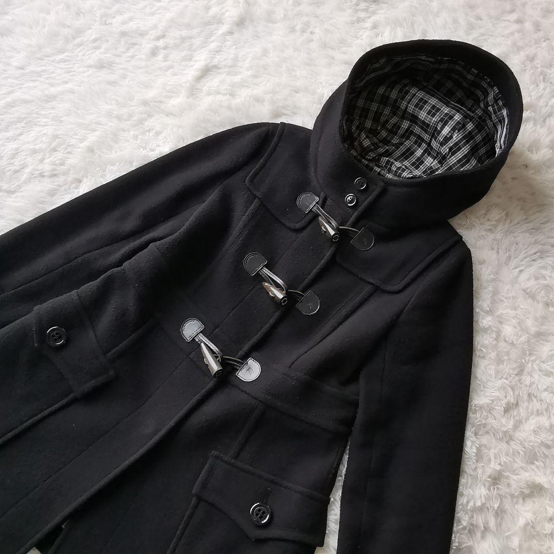 バーバリー ブルーレーベル ダッフルコート ホース 刻印 ロゴ チェック 黒 L