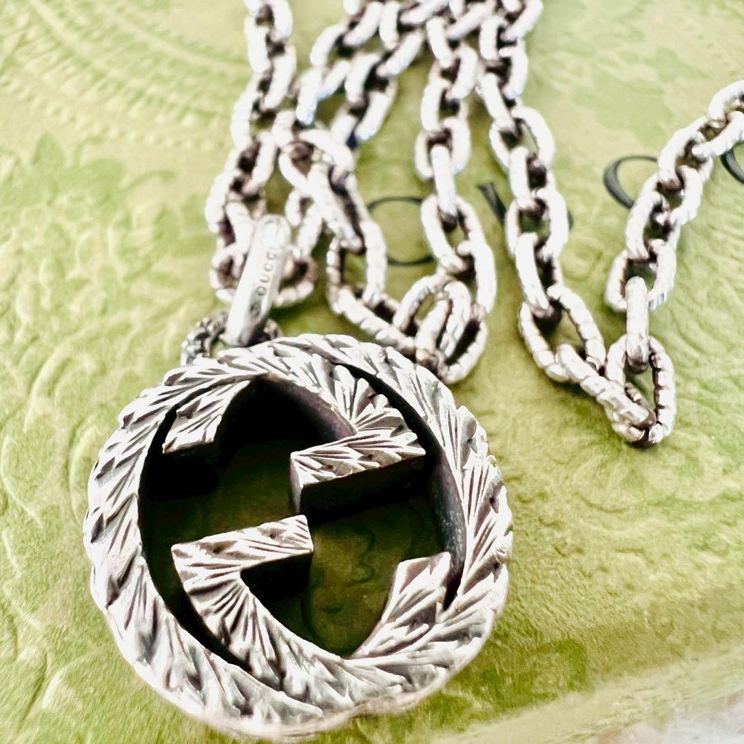 グッチ　ネックレス　インターロッキング　アラベスク　燻　GGロゴ　⚠️フック欠損品