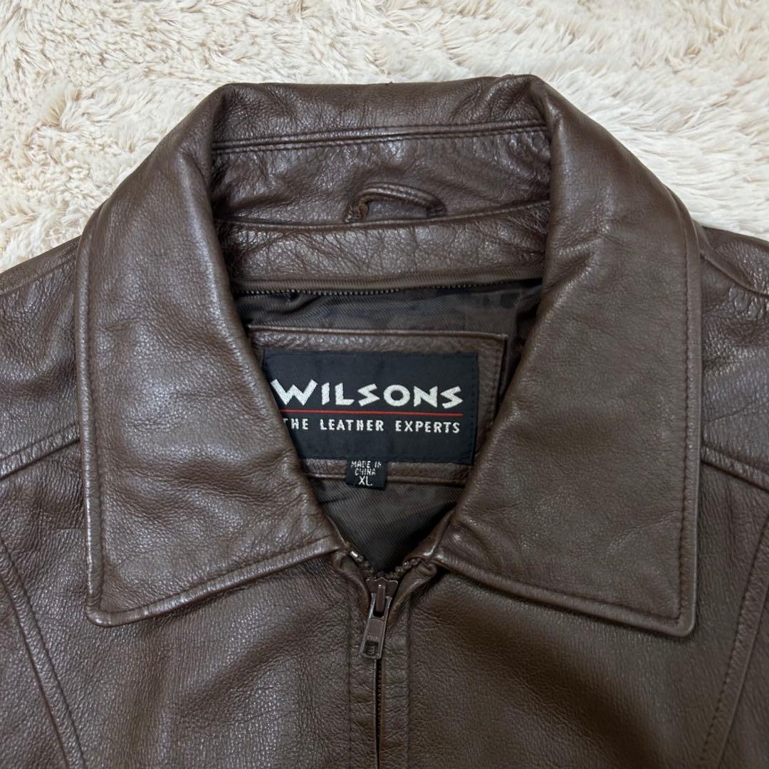 ウィルソンズ ブルゾン レザージャケット ブラウン XL 短丈 襟付き 大きめ