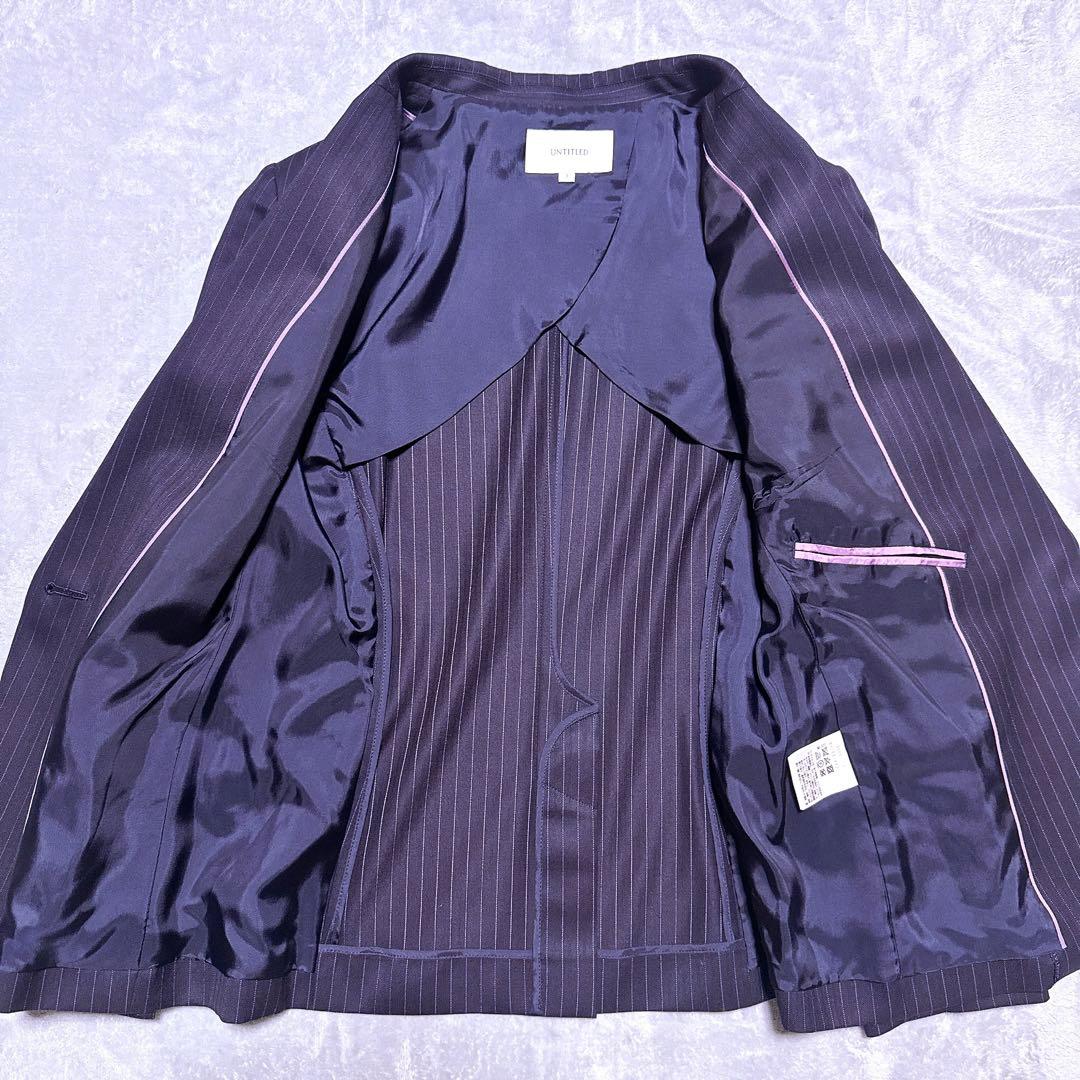 【未使用】アンタイトル パンツスーツ ストライプ L 大きいサイズ ネイビー