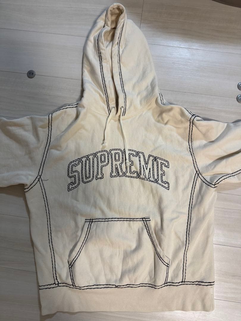 ※CKck※SUPREME アイボリー ビッグステッチフーディー　Sサイズ