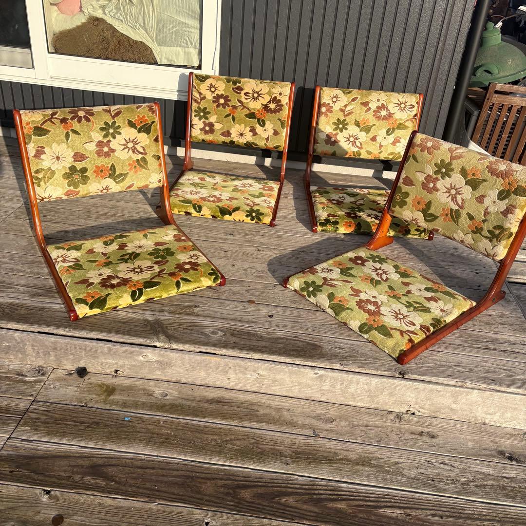 ②昭和レトロ ニチハン 花柄座椅子 2脚セット 花柄 和モダン 折りたたみ古家具