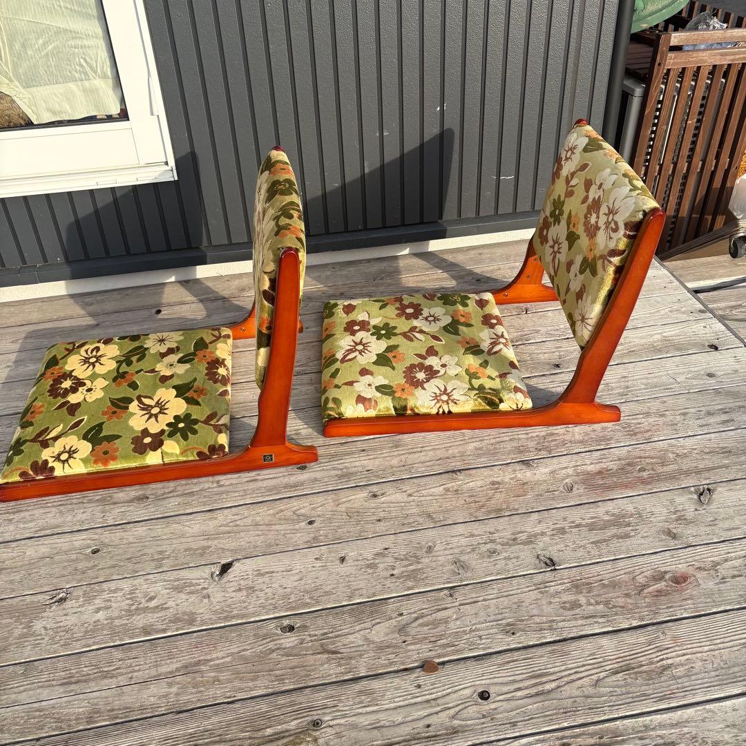 ②昭和レトロ ニチハン 花柄座椅子 2脚セット 花柄 和モダン 折りたたみ古家具