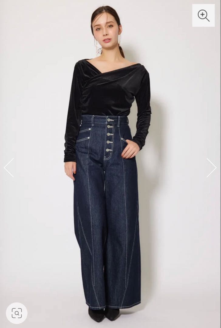 新品タグ付き rienda フロントボタンデザインハイウエストデニムパンツ M