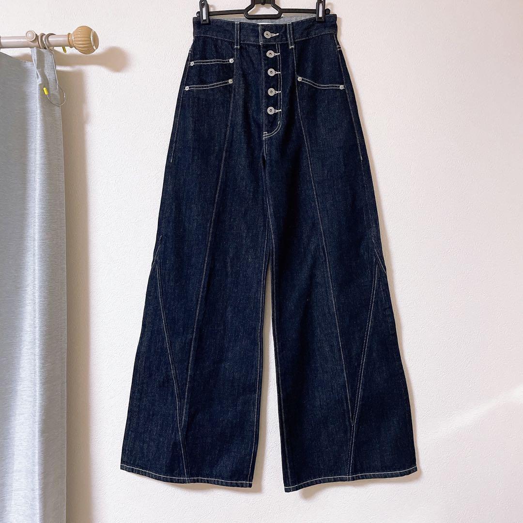 新品タグ付き rienda フロントボタンデザインハイウエストデニムパンツ M