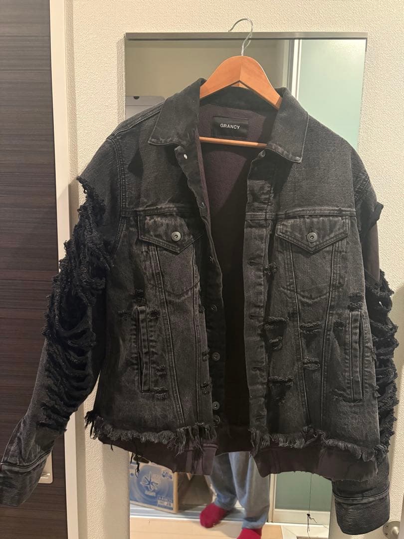 【GRANCY】スウェットドッキングデザインダメージデニムジャケット