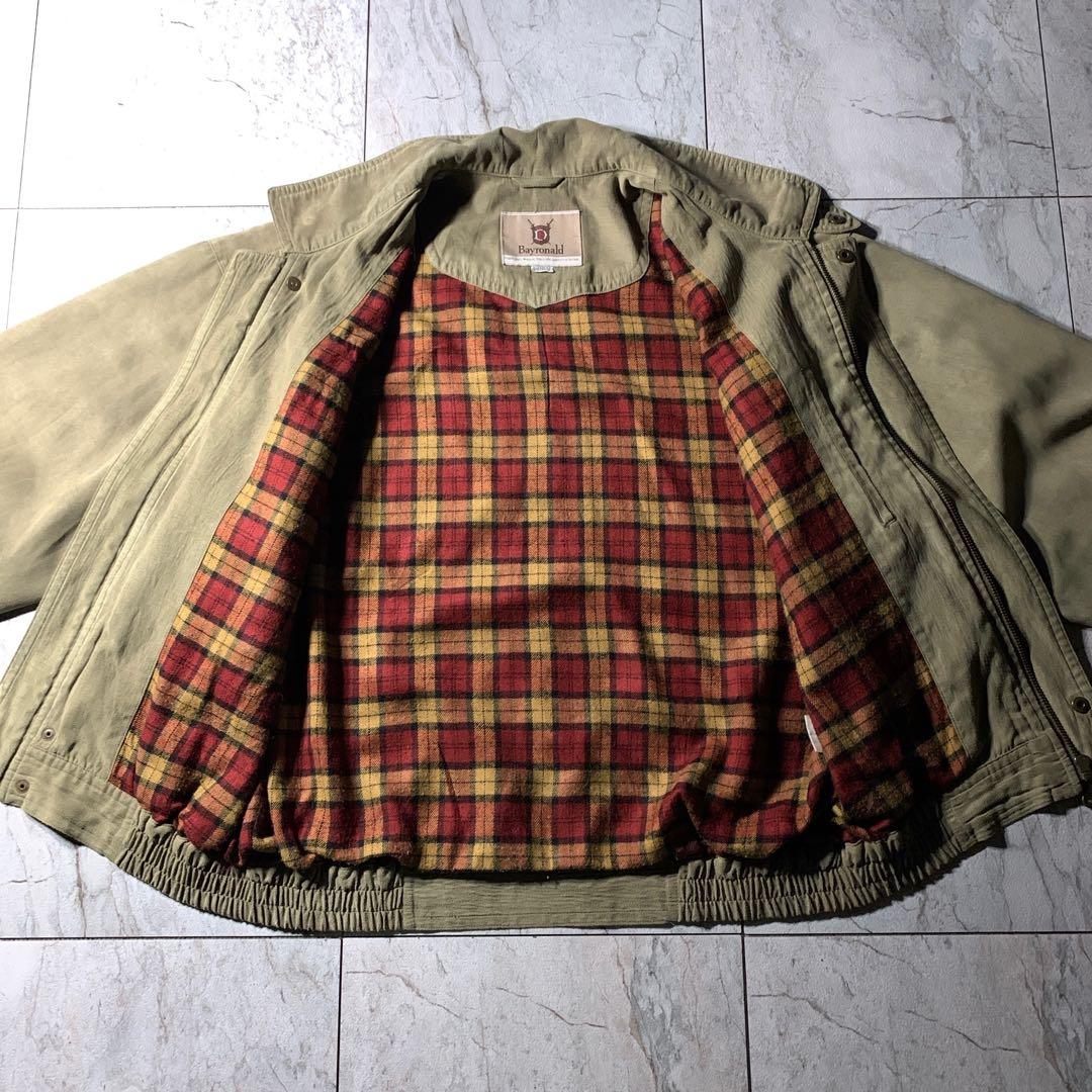 短丈 フェイクスエード スイングトップ ハリントンジャケット カーキ チェック