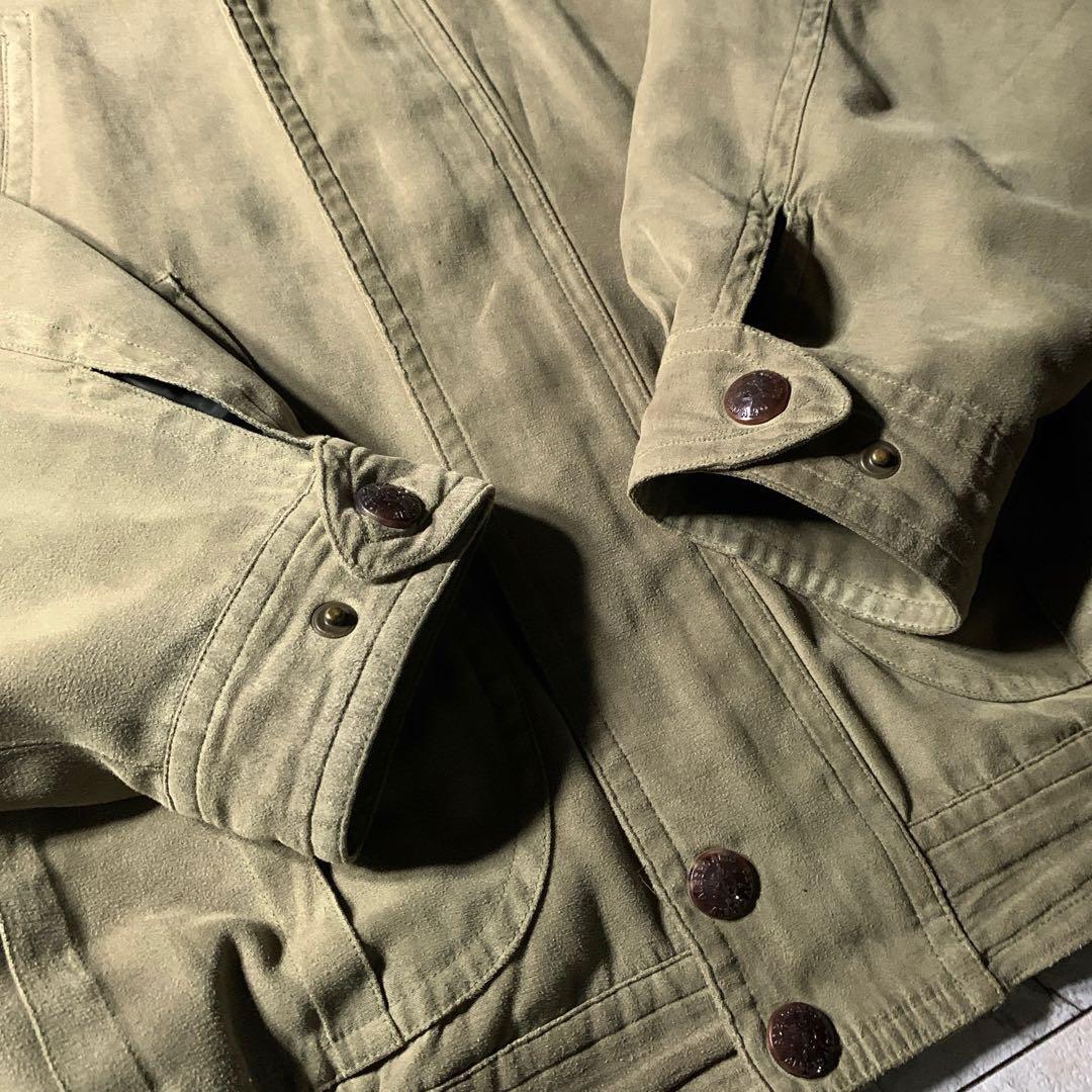 短丈 フェイクスエード スイングトップ ハリントンジャケット カーキ チェック