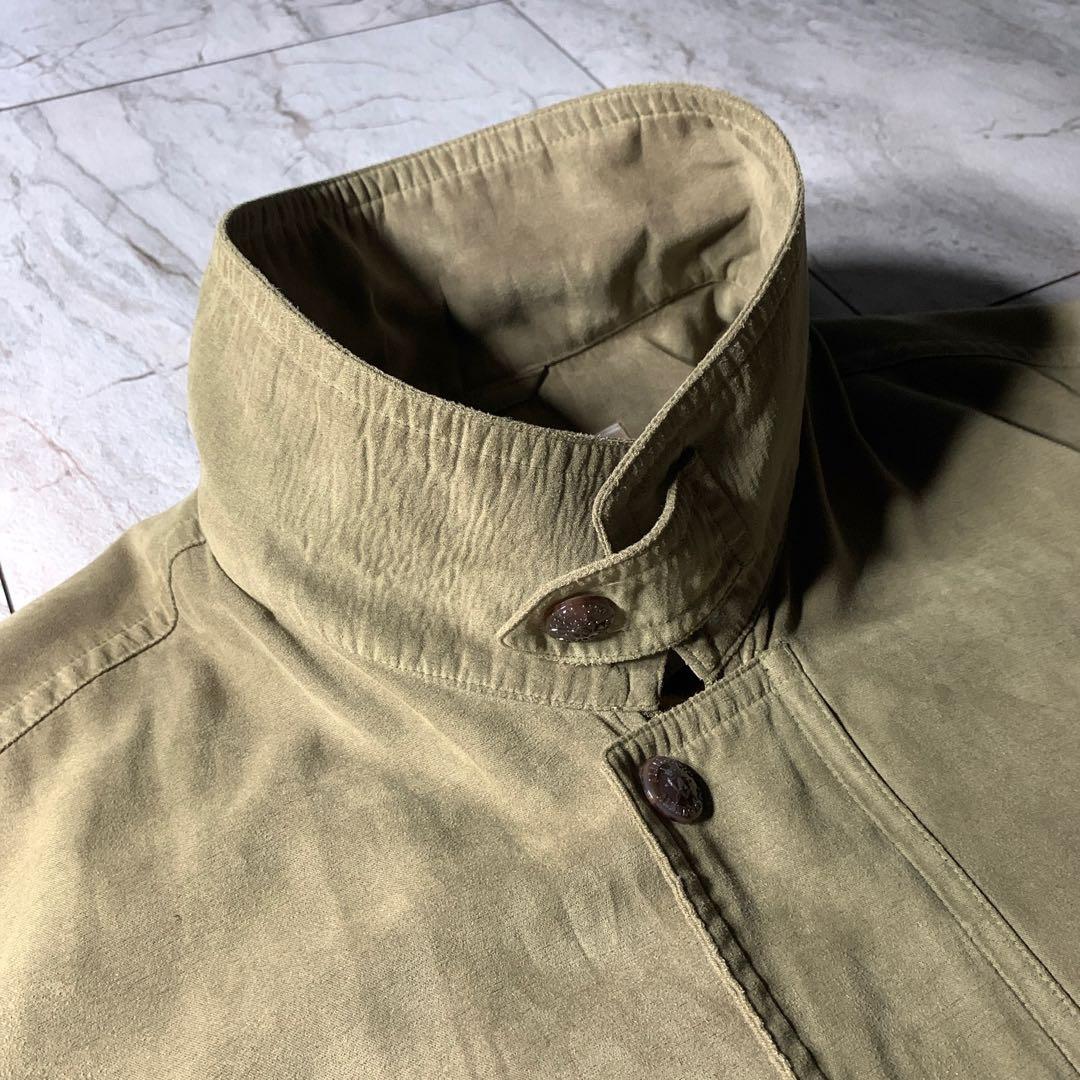 短丈 フェイクスエード スイングトップ ハリントンジャケット カーキ チェック