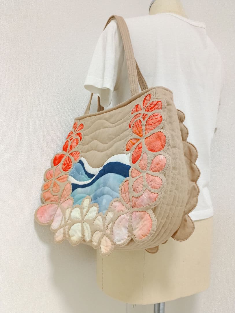 ハワイアンキルト　ハンドメイド　プルメリアトートバッグ