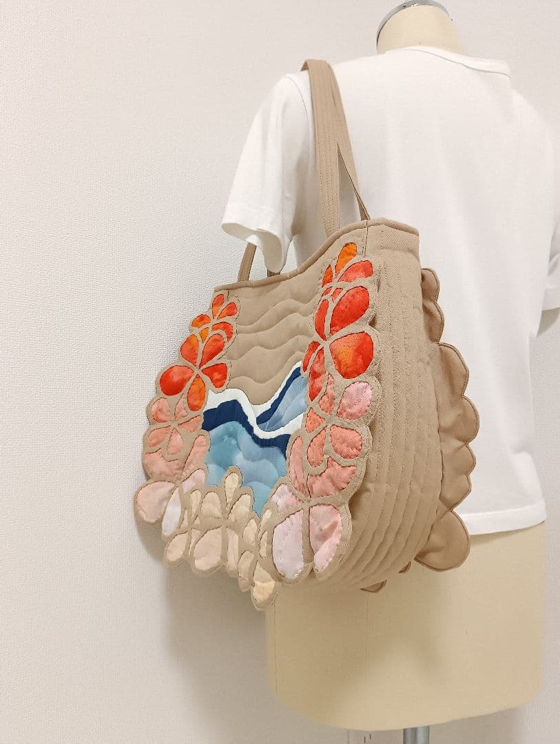 ハワイアンキルト　ハンドメイド　プルメリアトートバッグ