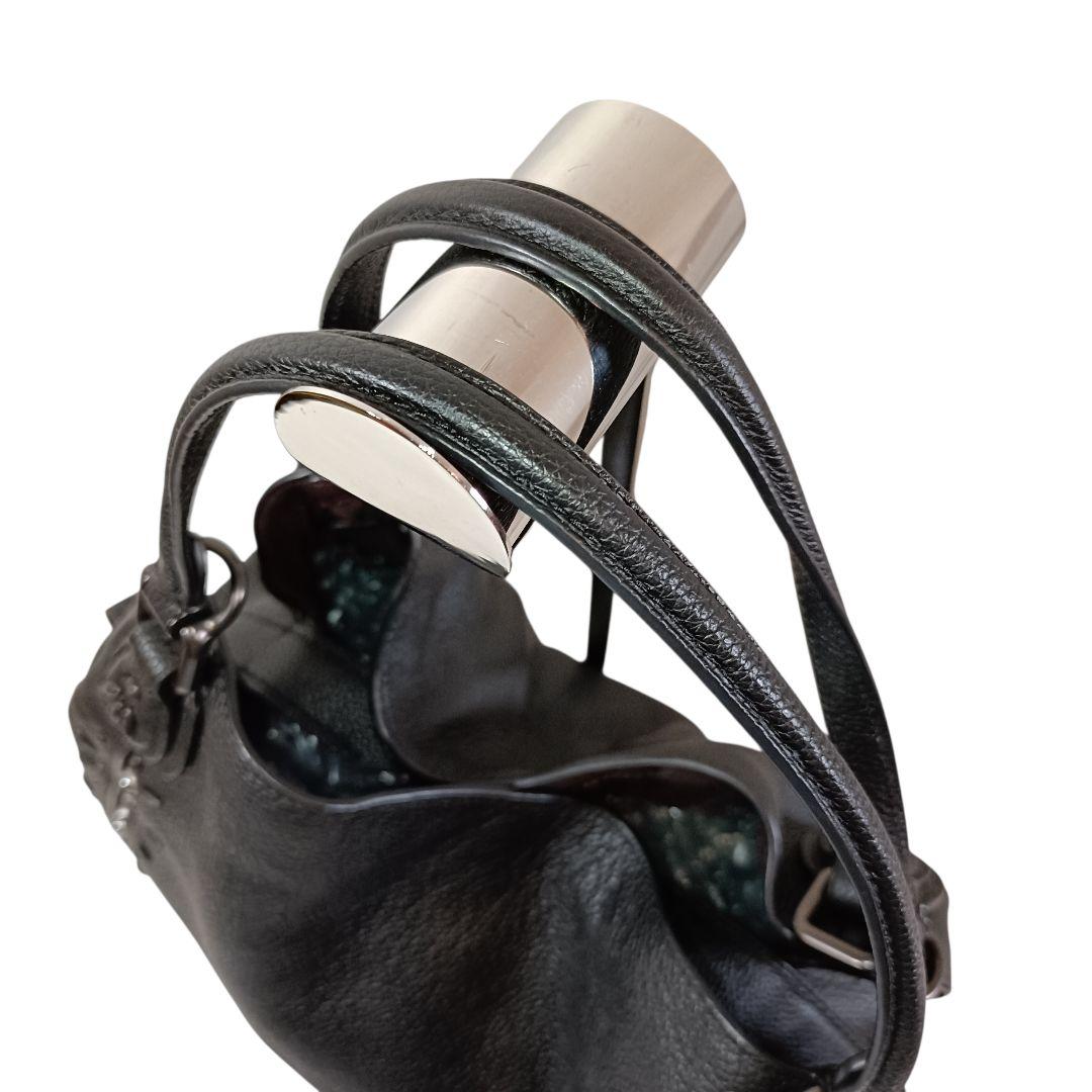 美品 正規品 コーチ COACH レザー ハンドバッグ スタッズ 黒 ブラック