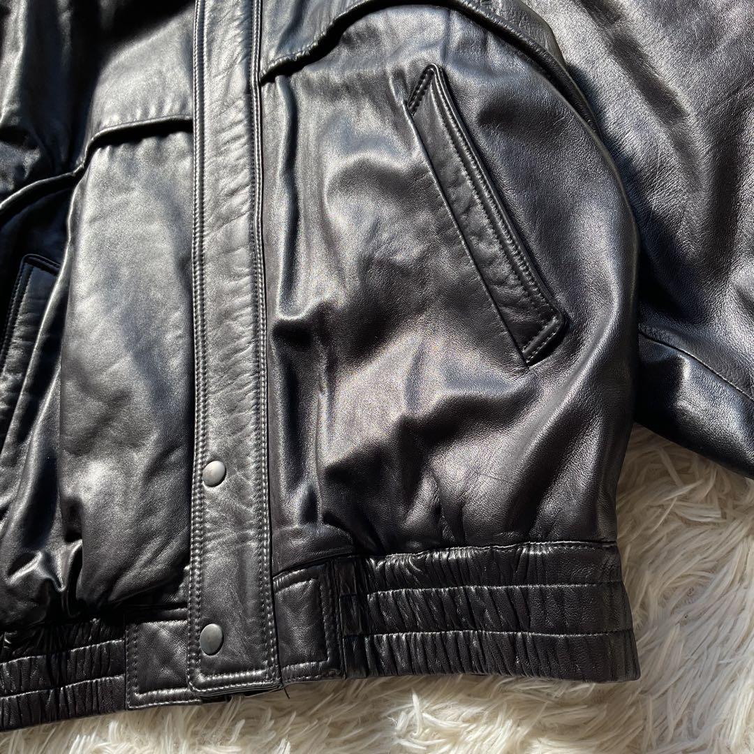 美品✨90's レザージャケット　本革　ジップアップ　M ブラック　ボンバー