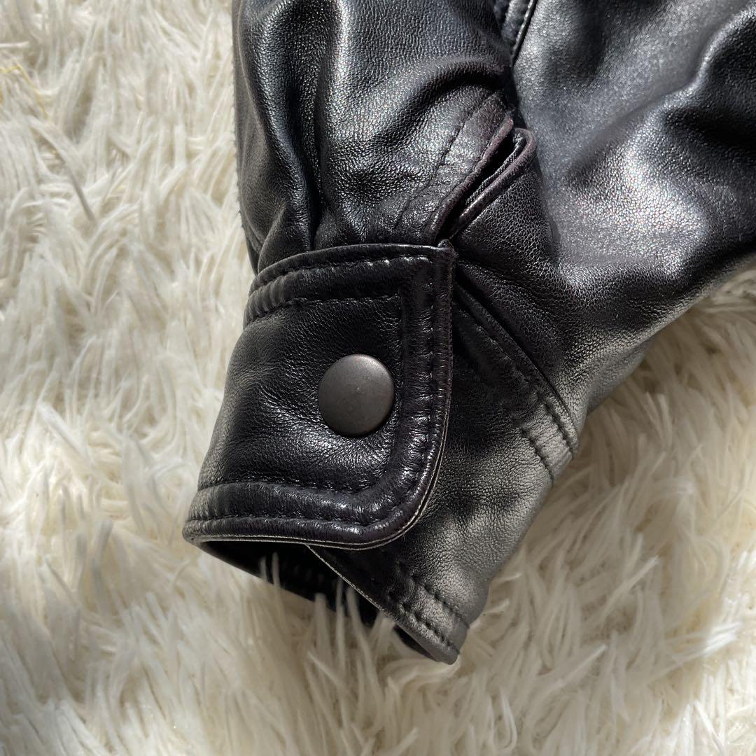 美品✨90's レザージャケット　本革　ジップアップ　M ブラック　ボンバー