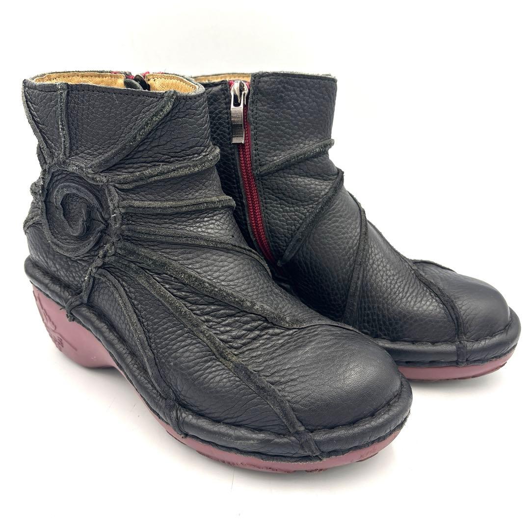 エスタシオン うずまき ショートブーツ【M】23cm ブラック サイドジップ