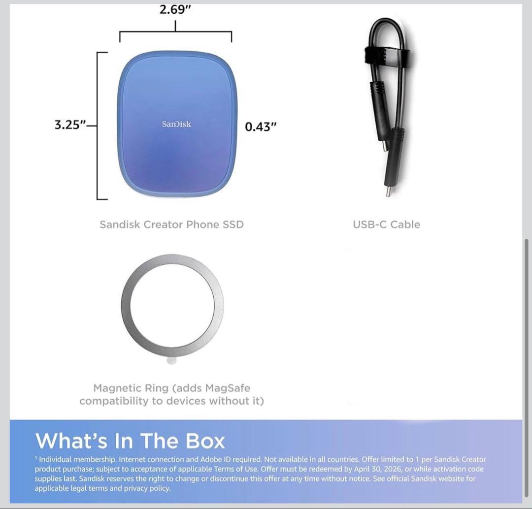外付けハードディスク・ドライブ SanDisk Creator Phone SSD 1TB storage