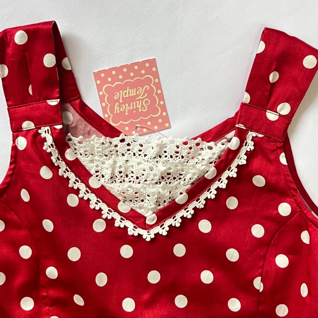 シャーリーテンプル タグ付 ワンピース 130 サンドレス 赤 ドット リボン