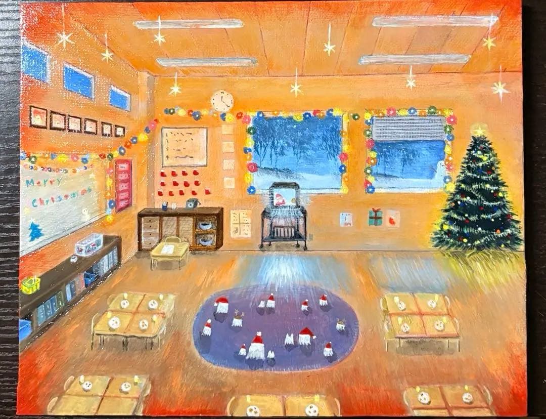 christmas party アクリル画　F3